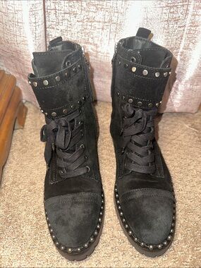 Sam Edelman Black Studded Suede Lace-Up Ankle Boots